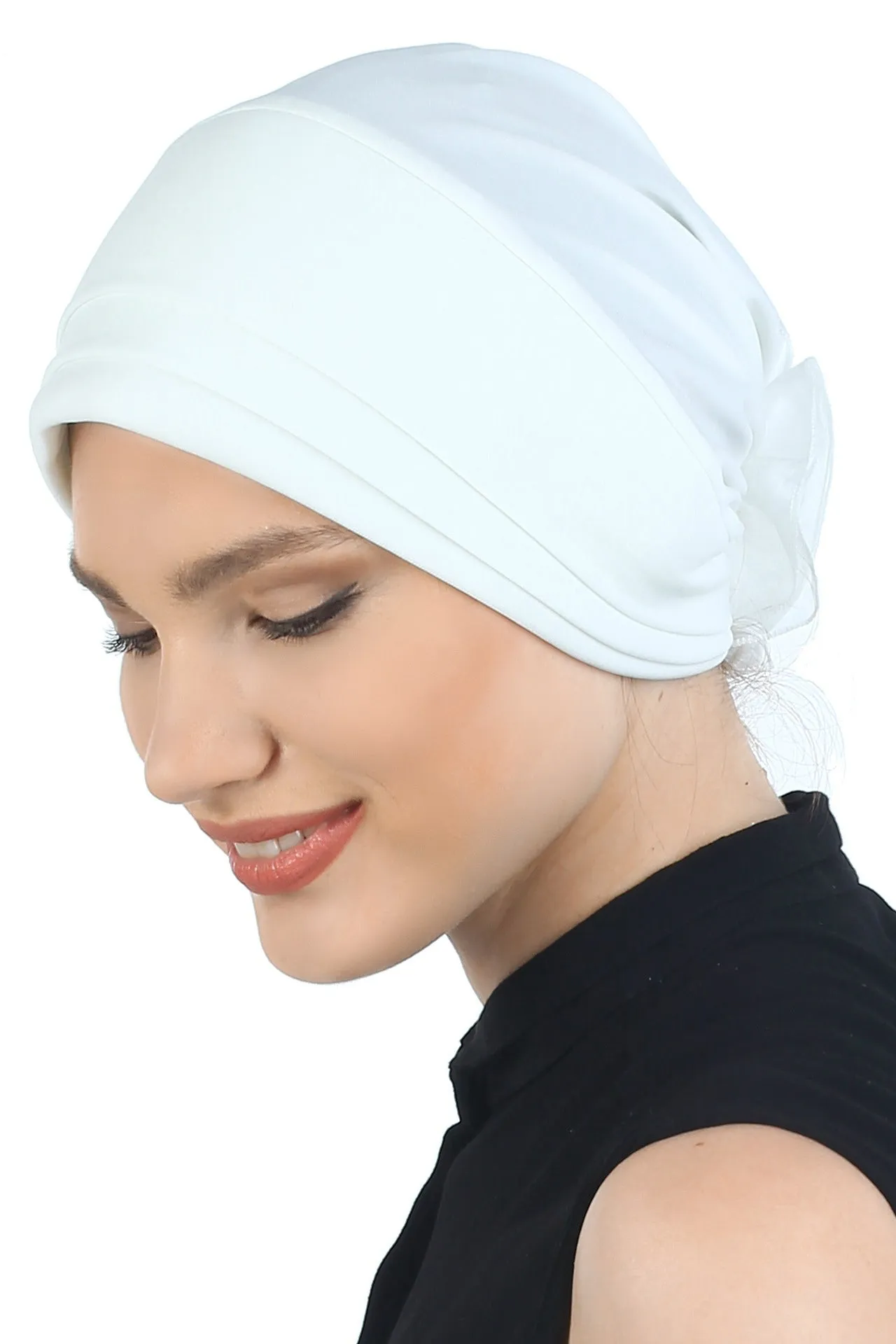 Padded and Folded Front Hat with Chiffon Flower