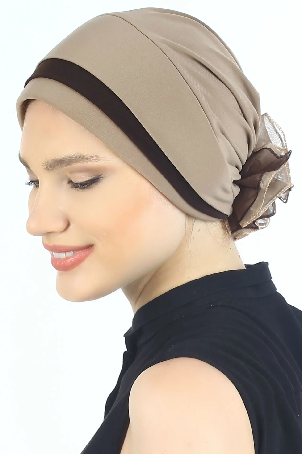 Padded and Folded Front Hat with Chiffon Flower