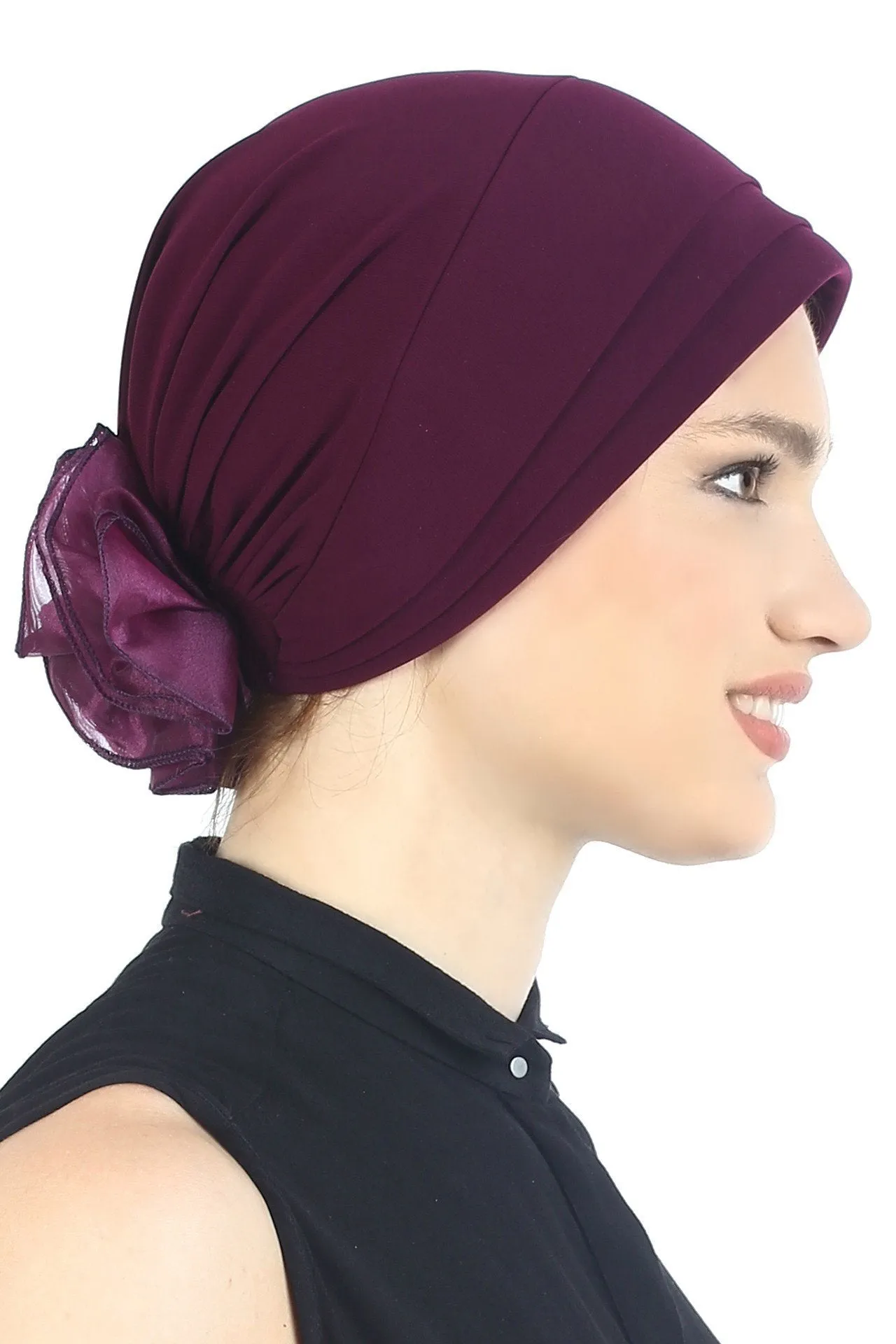 Padded and Folded Front Hat with Chiffon Flower