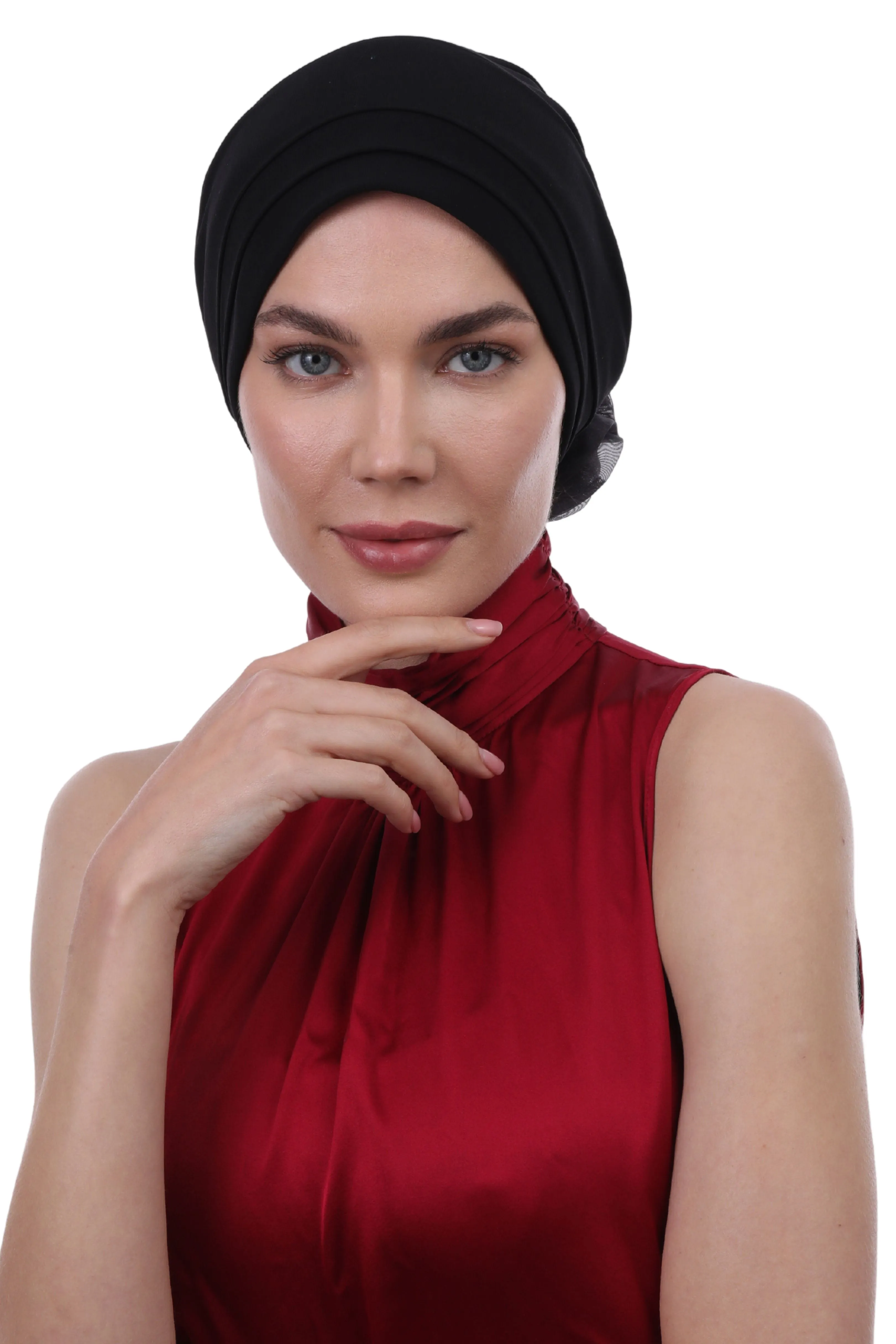 Padded and Folded Front Hat with Chiffon Flower