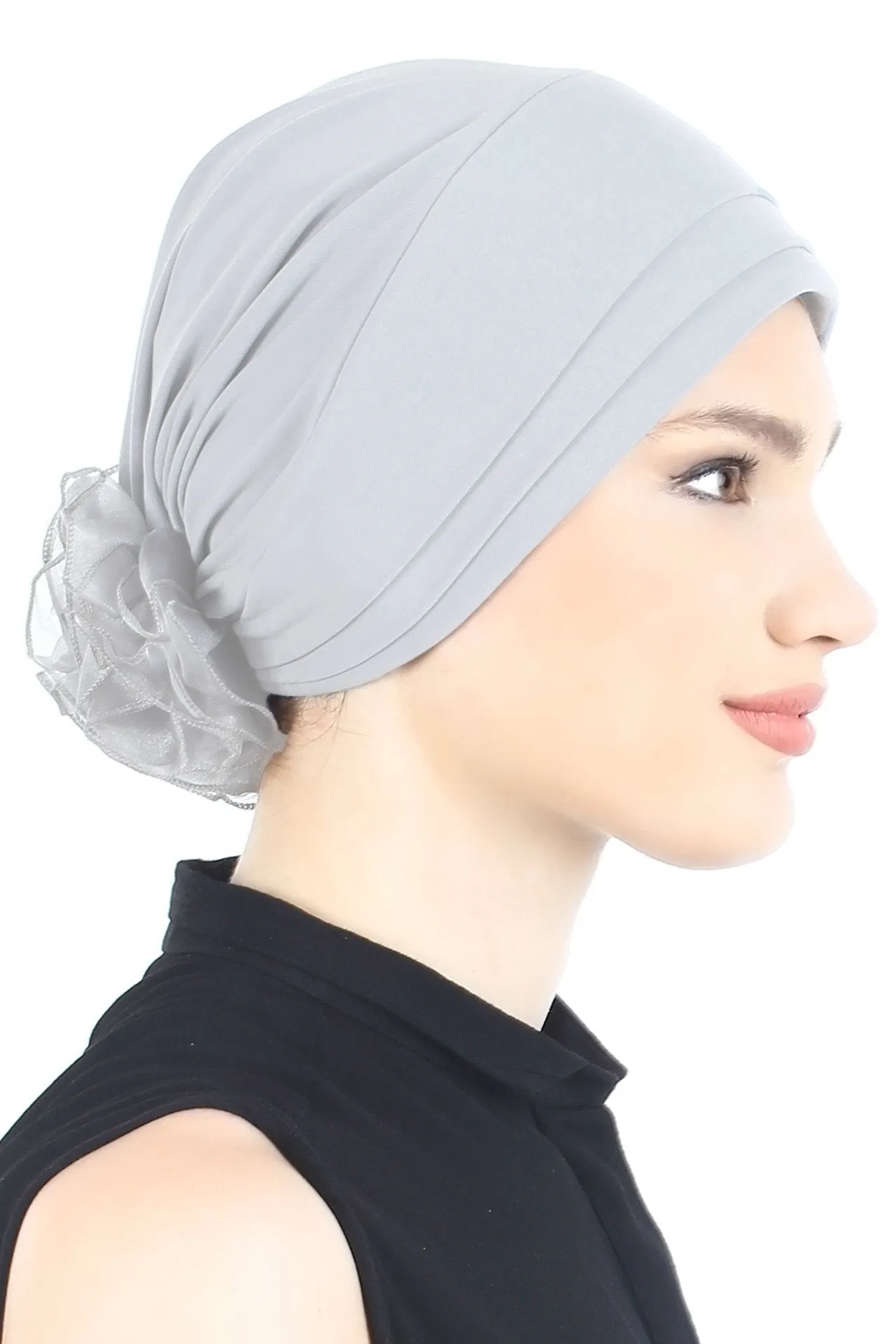 Padded and Folded Front Hat with Chiffon Flower