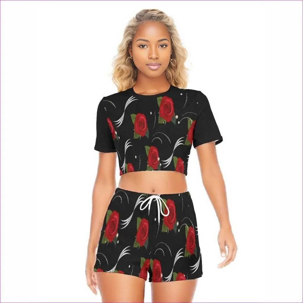 Pearls & Roses Womens O-neck T-shirt Shorts Set