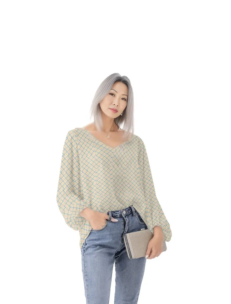 Princess Plaid Women Long Sleeve Puff Sleeve Blouse