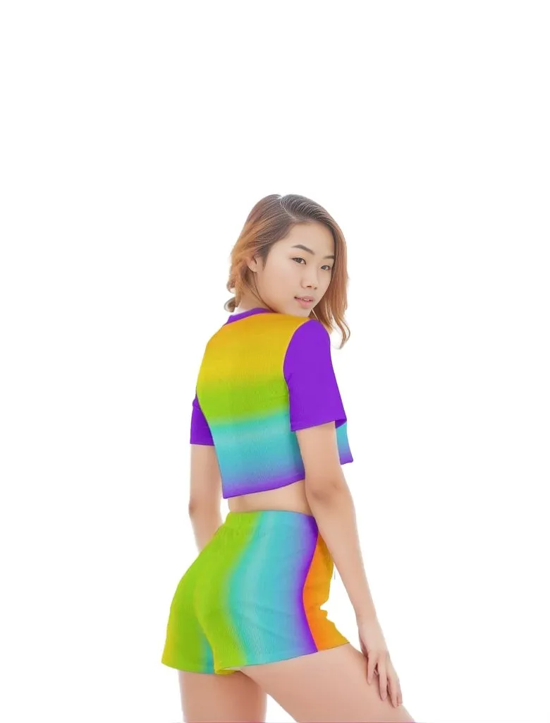 Rainbow Women's O-neck T-shirt Short Set