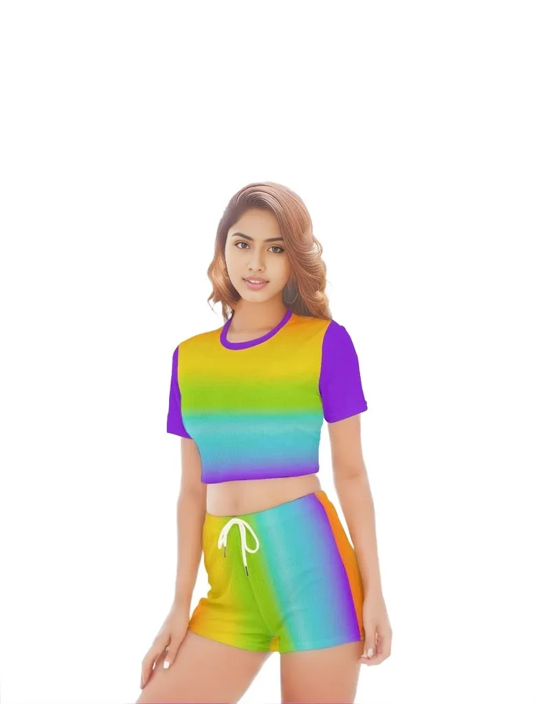 Rainbow Women's O-neck T-shirt Short Set