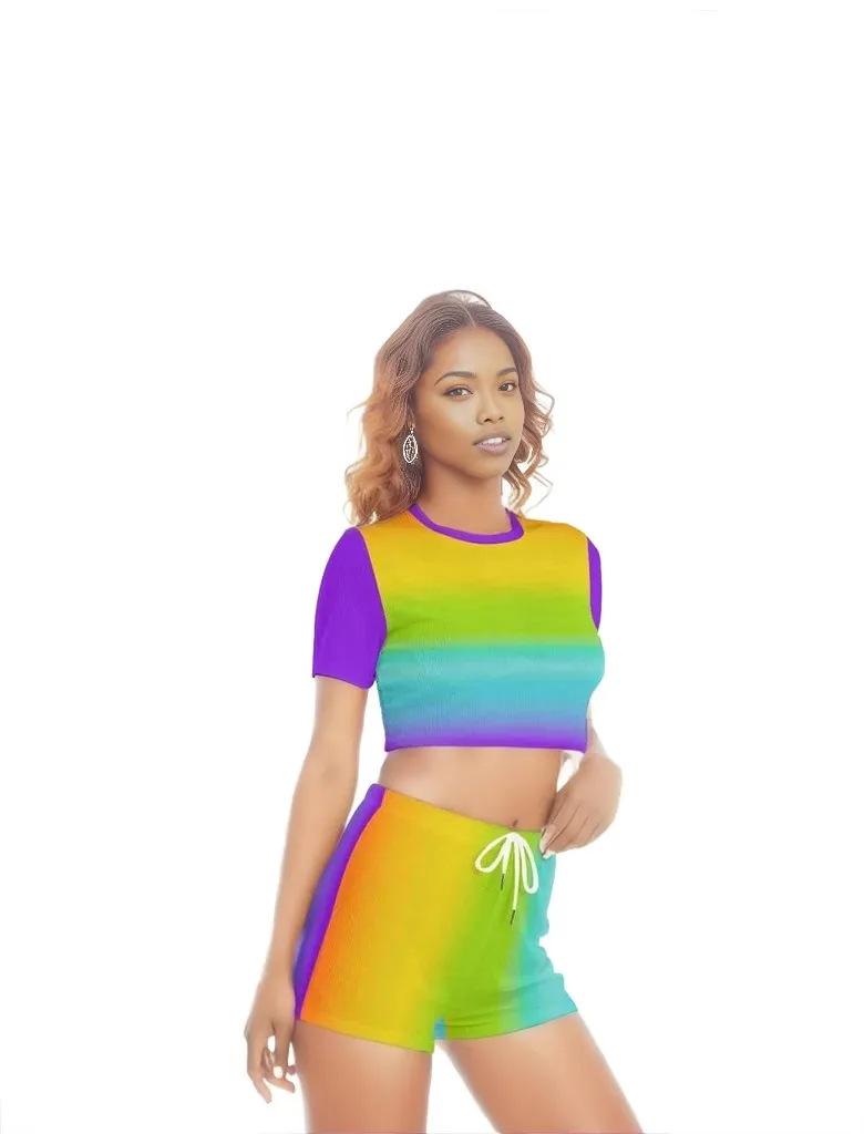 Rainbow Women's O-neck T-shirt Short Set