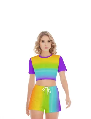 Rainbow Women's O-neck T-shirt Short Set