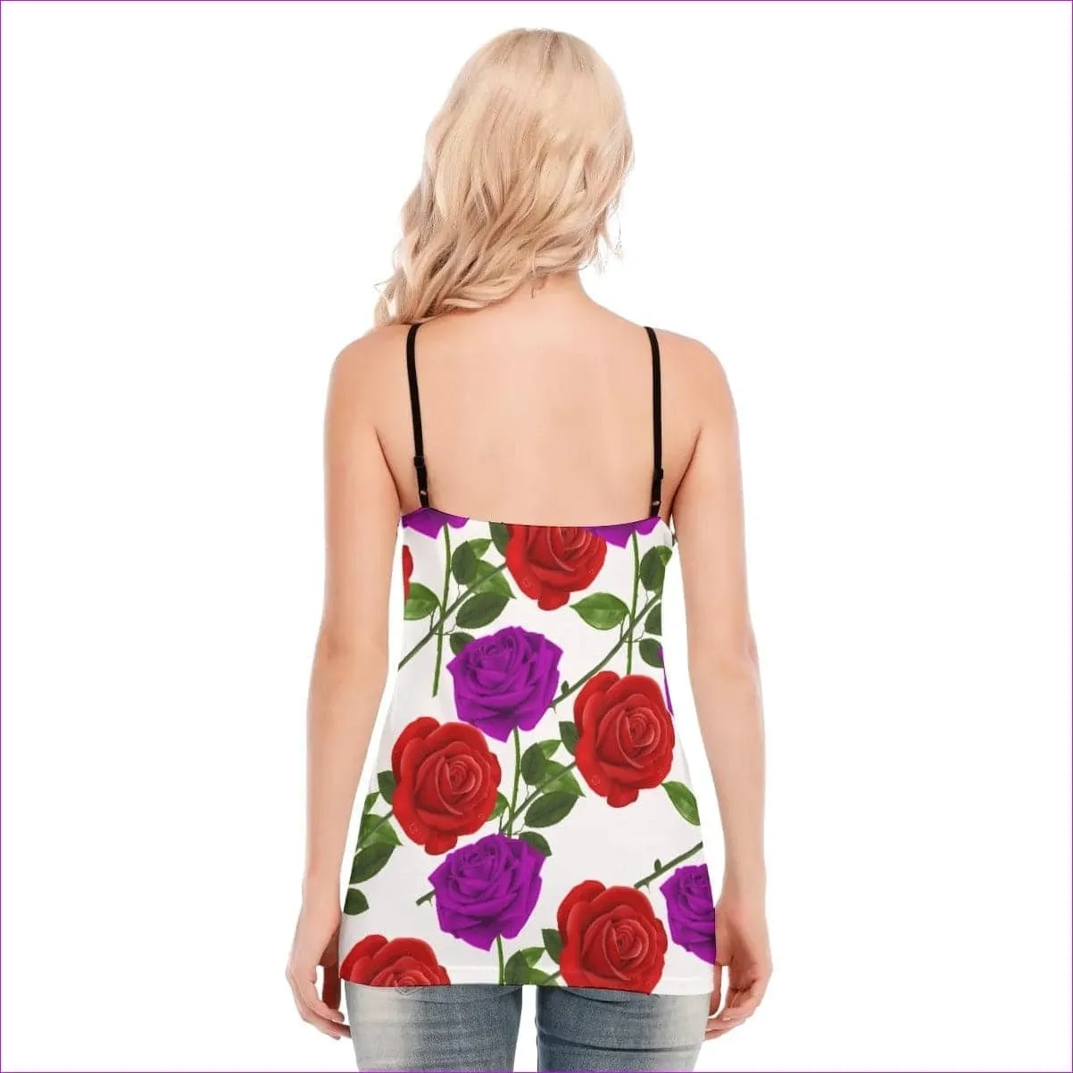 Red Rose Purp Women's V-neck Eyelet Lace-up Cami