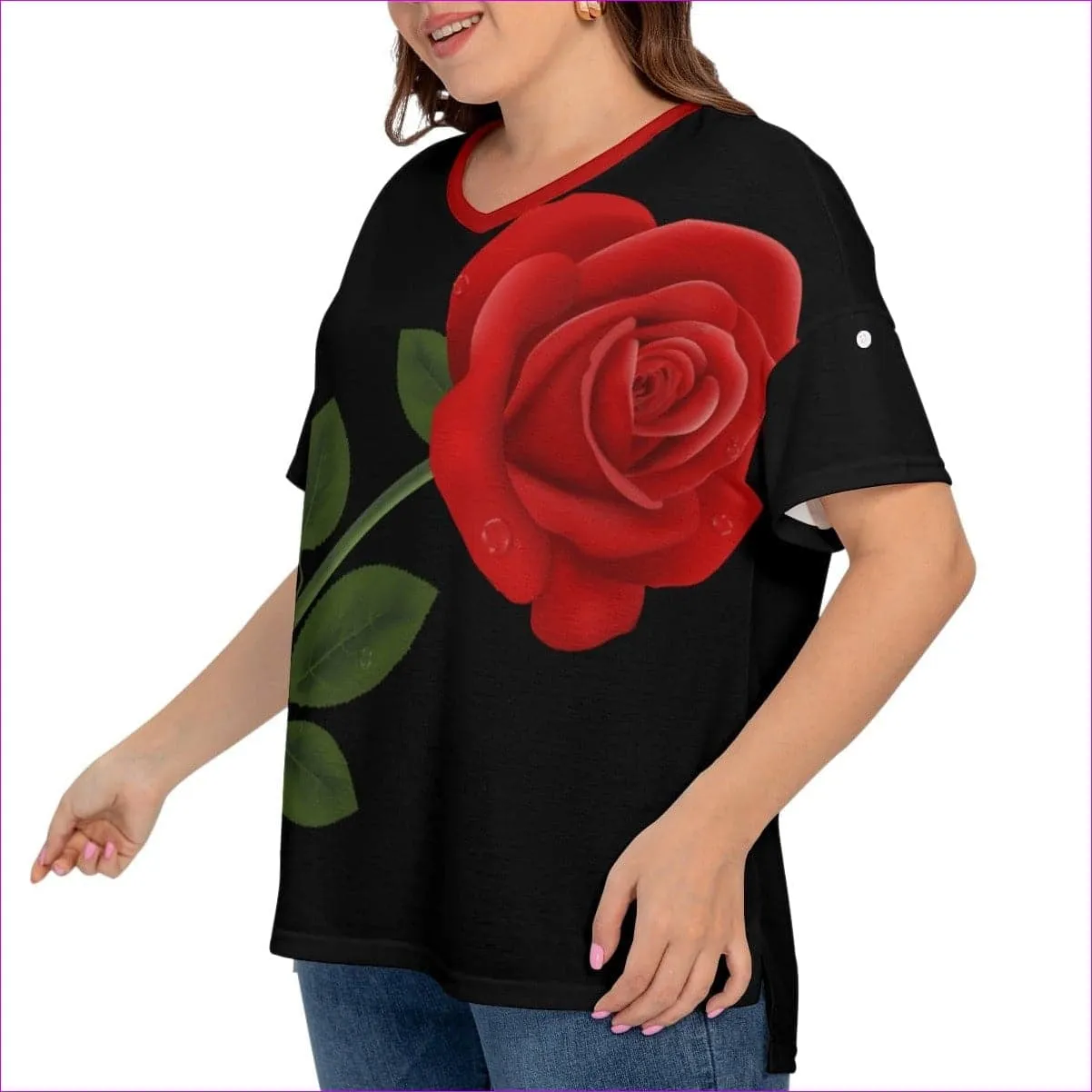 Rose 2 Women's Drop-shoulder Short Sleeve T-shirt With Sleeve Loops Voluptuous ( ) Plus Size