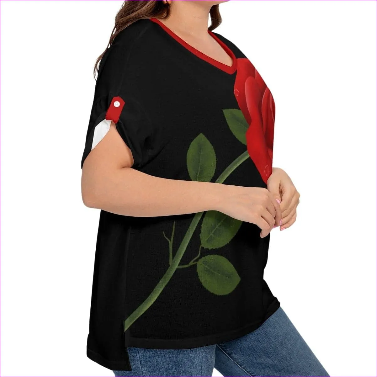 Rose 2 Women's Drop-shoulder Short Sleeve T-shirt With Sleeve Loops Voluptuous ( ) Plus Size