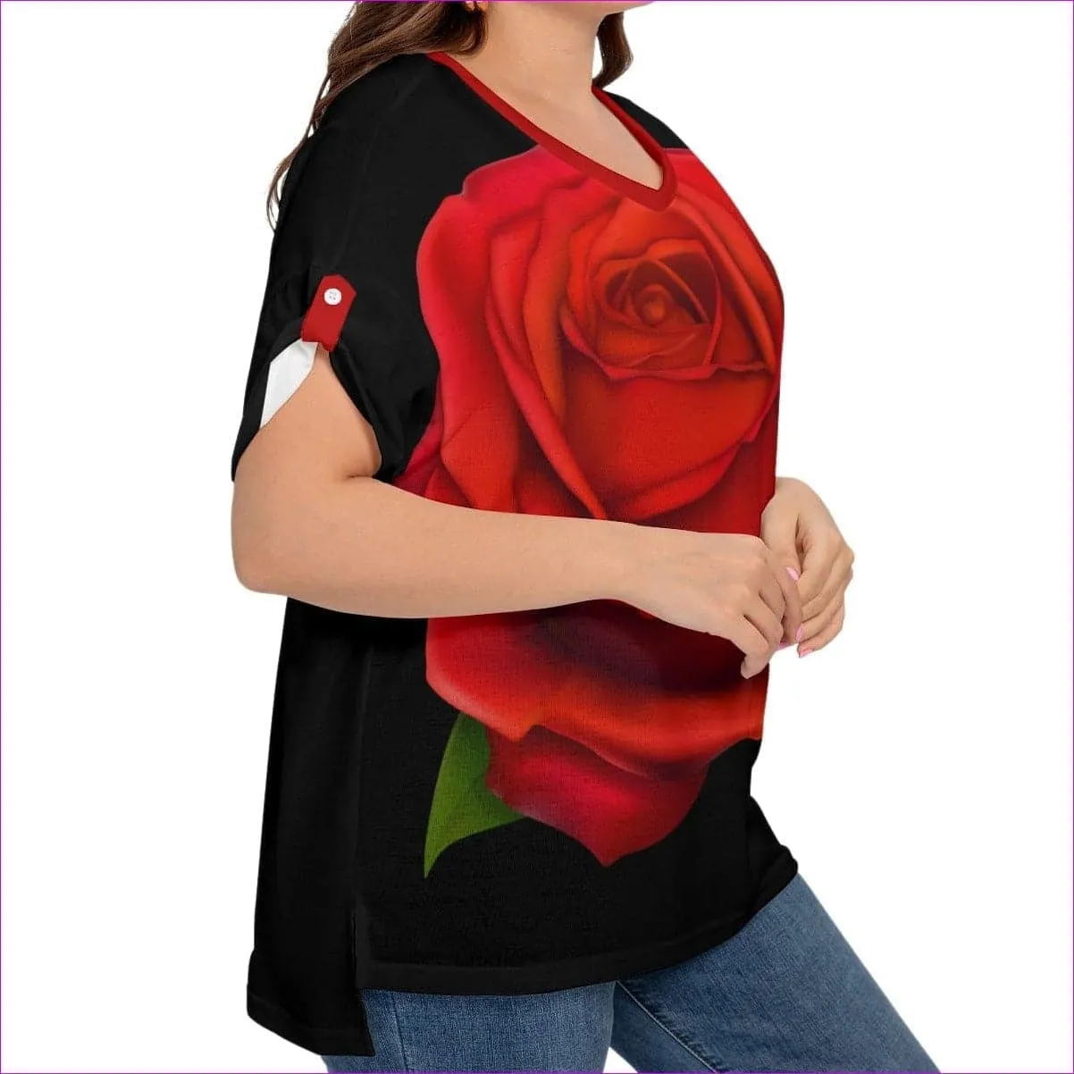 Rose Women's Drop-shoulder Short Sleeve T-shirt With Sleeve Loops Voluptuous ( ) Plus Size