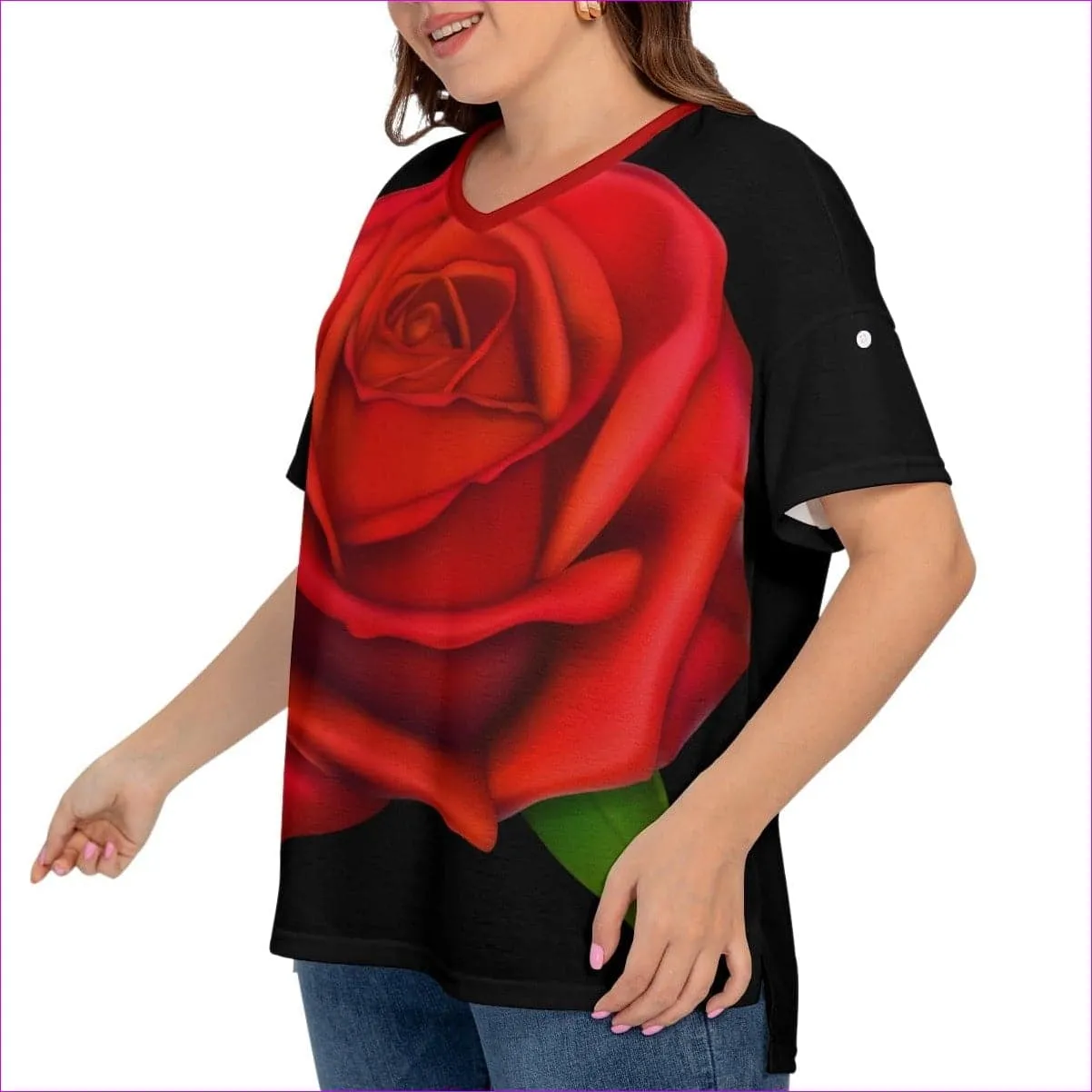 Rose Women's Drop-shoulder Short Sleeve T-shirt With Sleeve Loops Voluptuous ( ) Plus Size