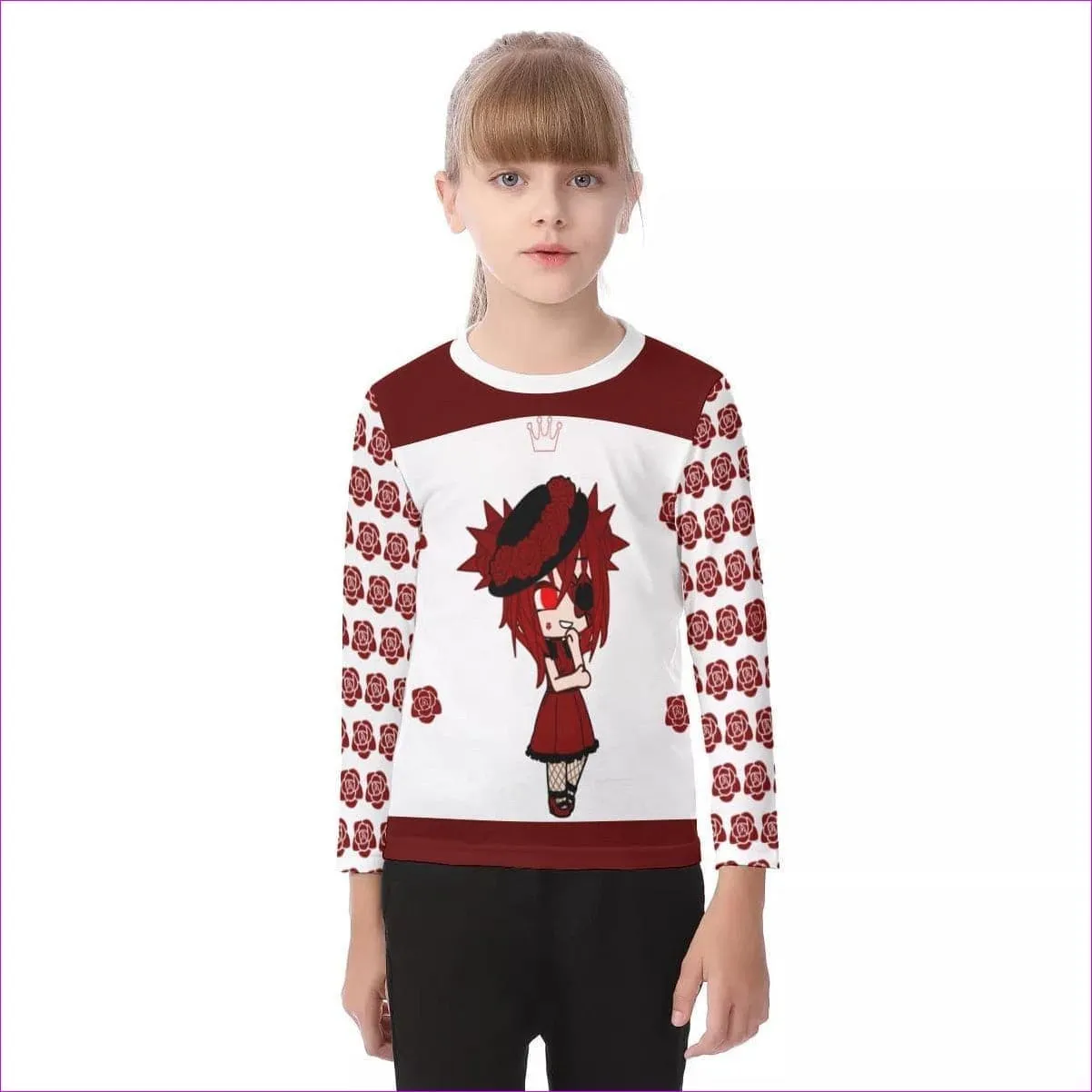 Roseline Red Kids O-neck Long Sleeve T-shirt