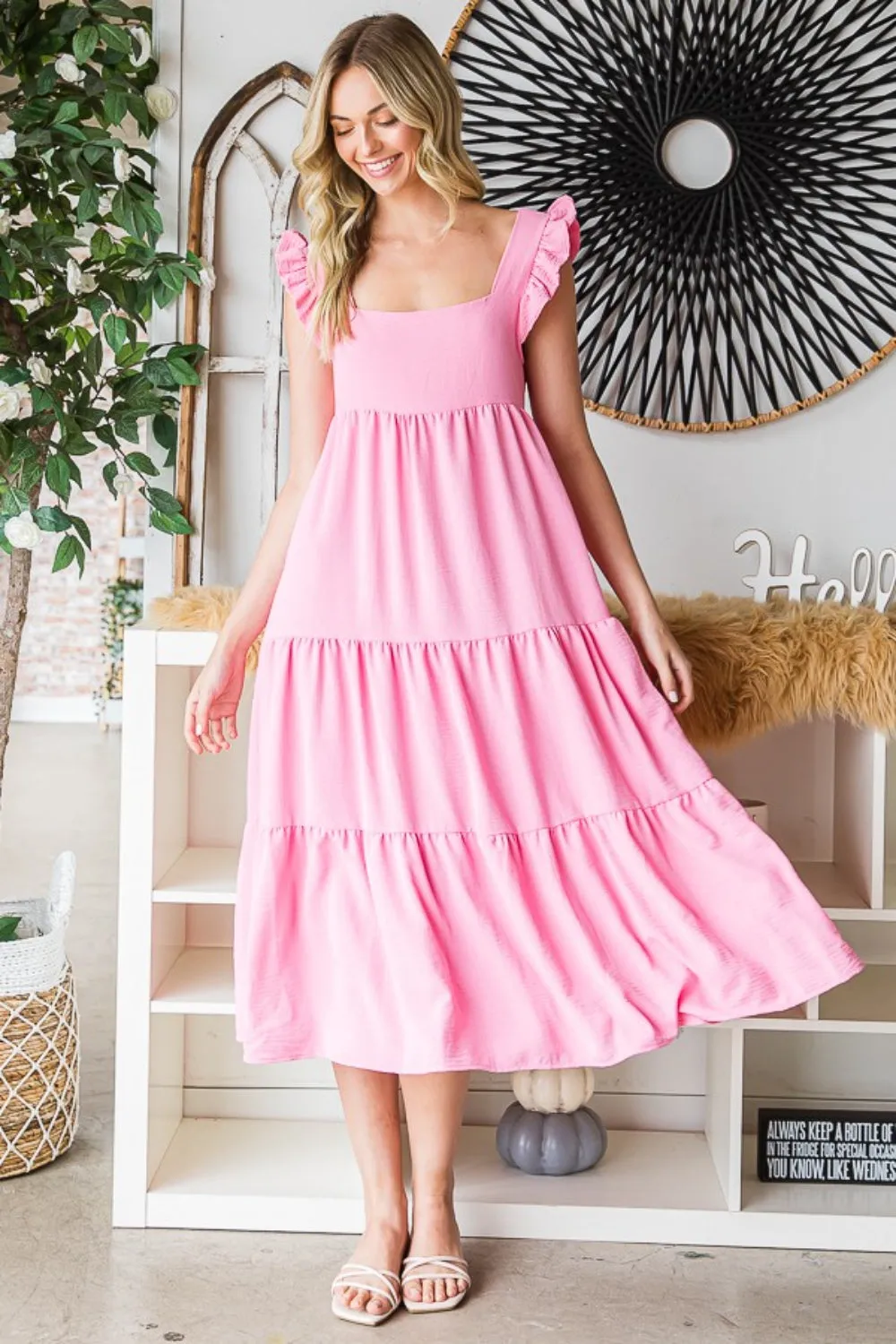 Ruffled Sleeveless Tiered Midi Dress