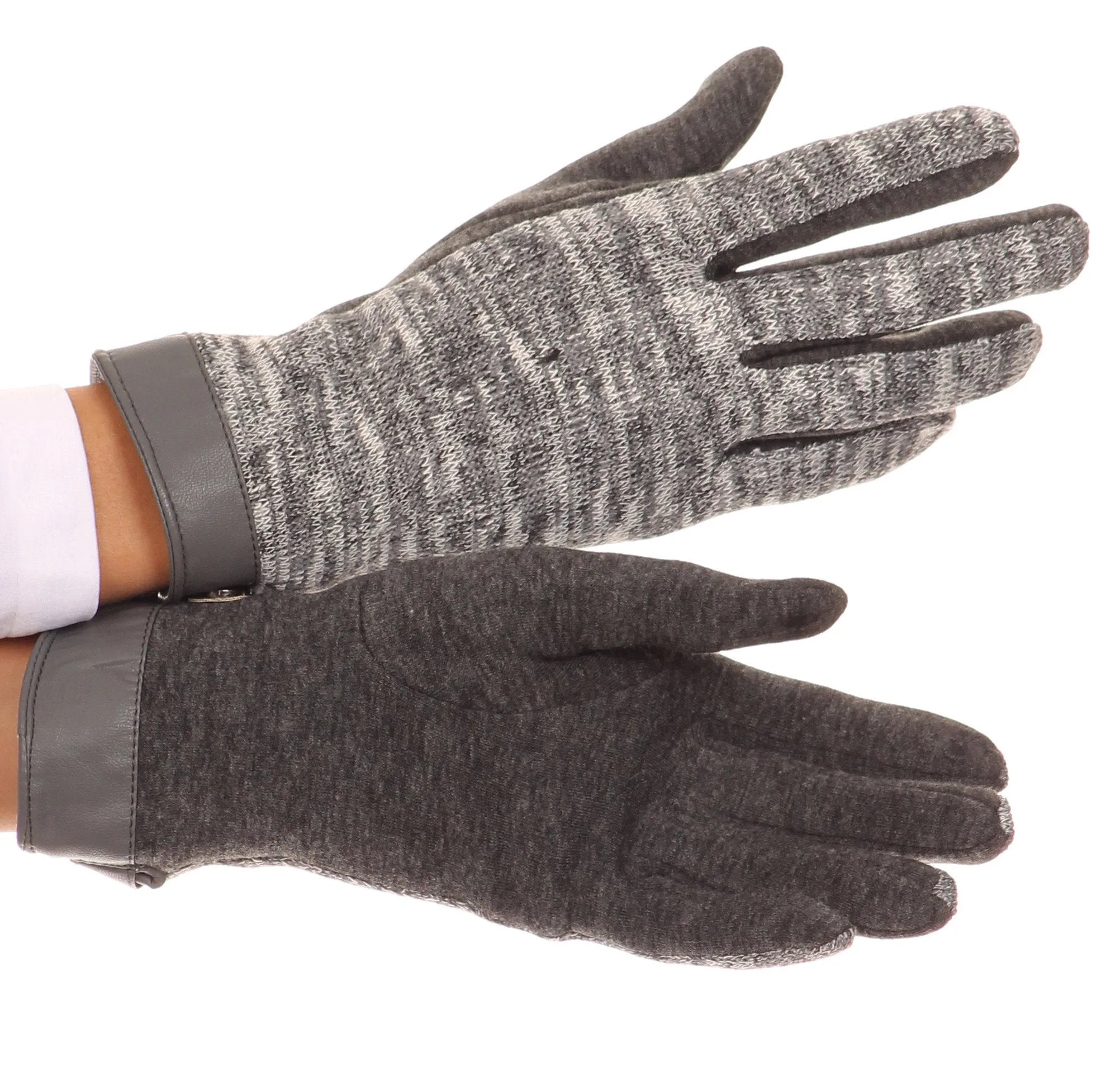 Sakkas Lilith Heather Knit Wrist Length Touch Screen Wrist Snap Winter Gloves