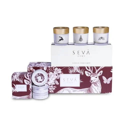 SEVA HOME Reindeer Cheer Hamper - Enchante Collection Festive Trio Candles Set   Travel Candles Set