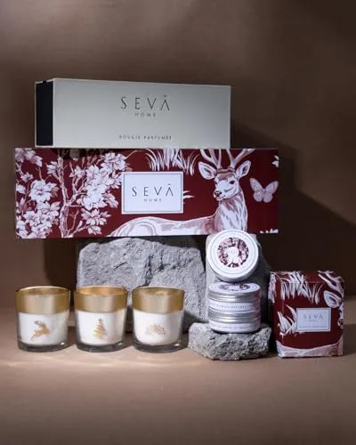 SEVA HOME Reindeer Cheer Hamper - Enchante Collection Festive Trio Candles Set   Travel Candles Set