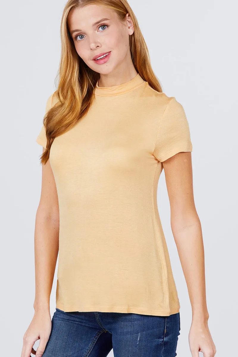 Short Sleeve Mock Neck Rayon Spandex Rib Top - 2 colors