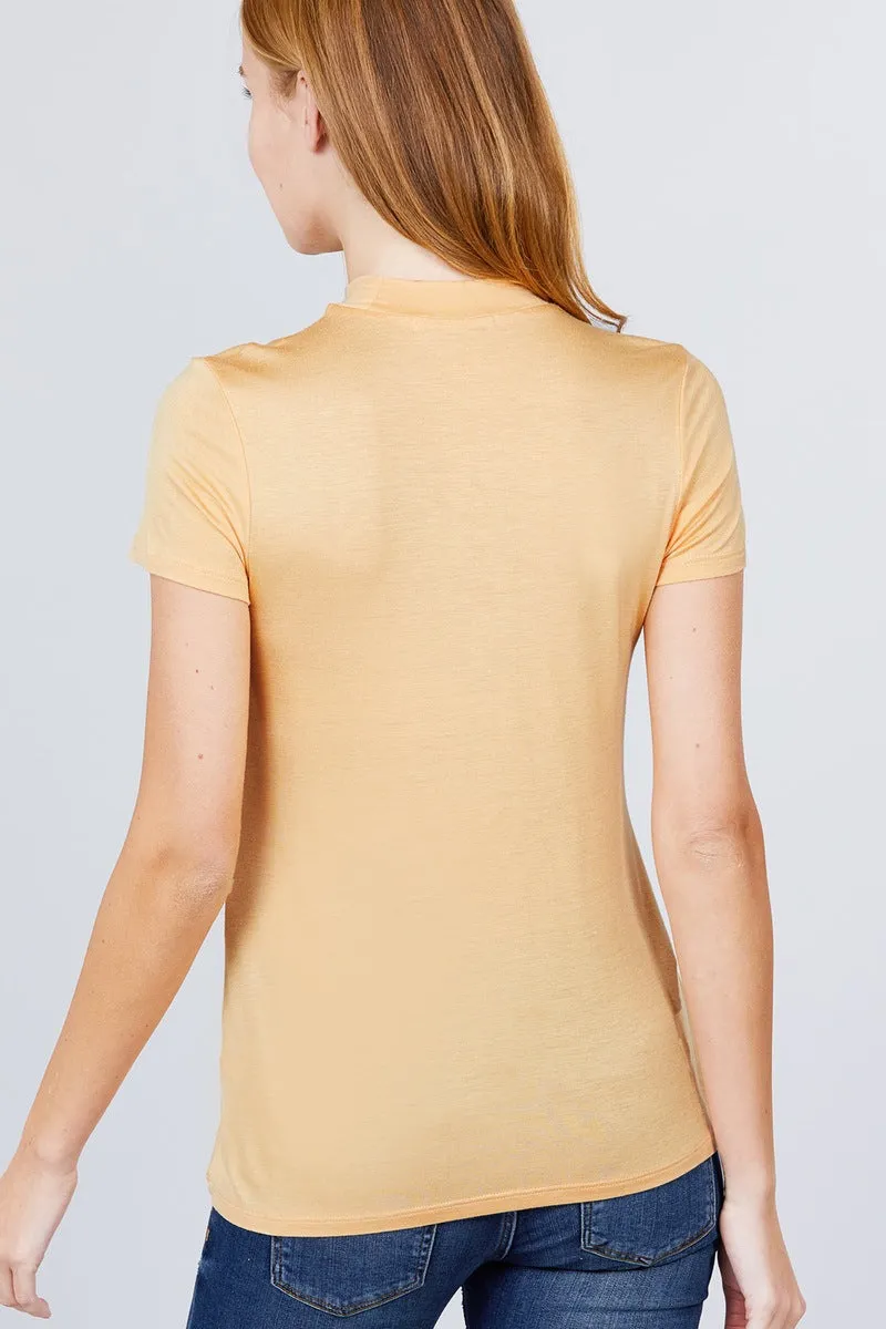 Short Sleeve Mock Neck Rayon Spandex Rib Top - 2 colors