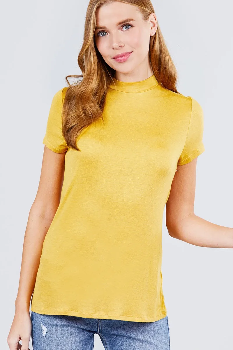 Short Sleeve Mock Neck Rayon Spandex Rib Top - 2 colors