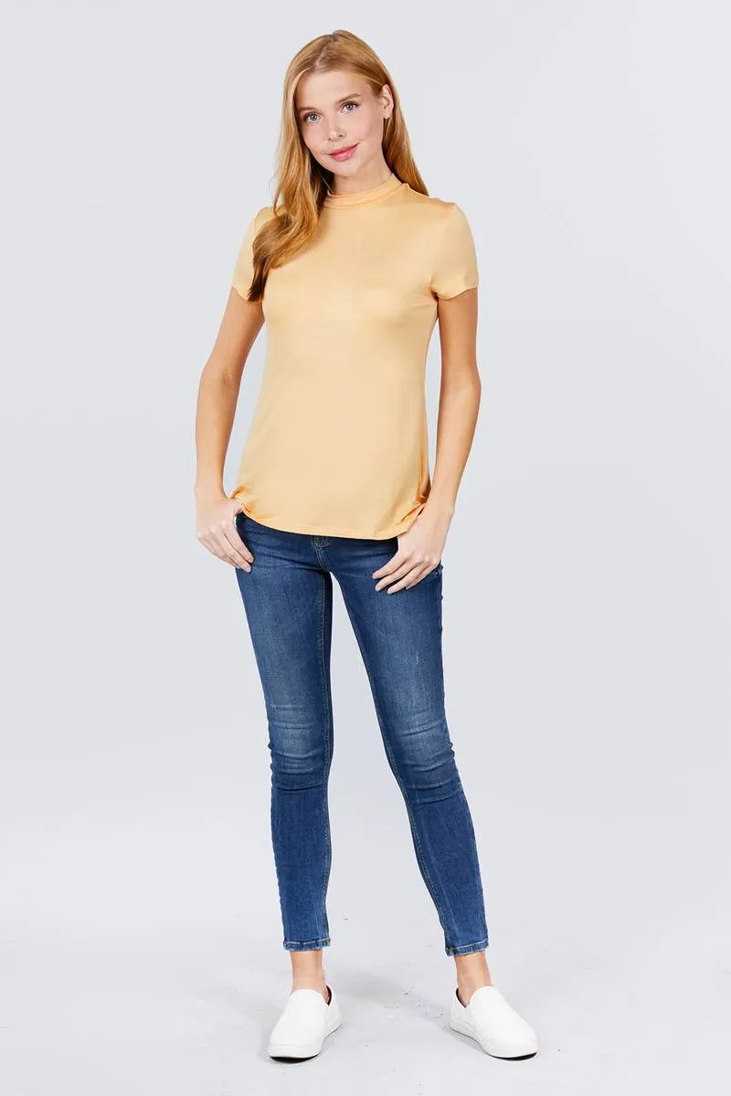 Short Sleeve Mock Neck Rayon Spandex Rib Top - 2 colors