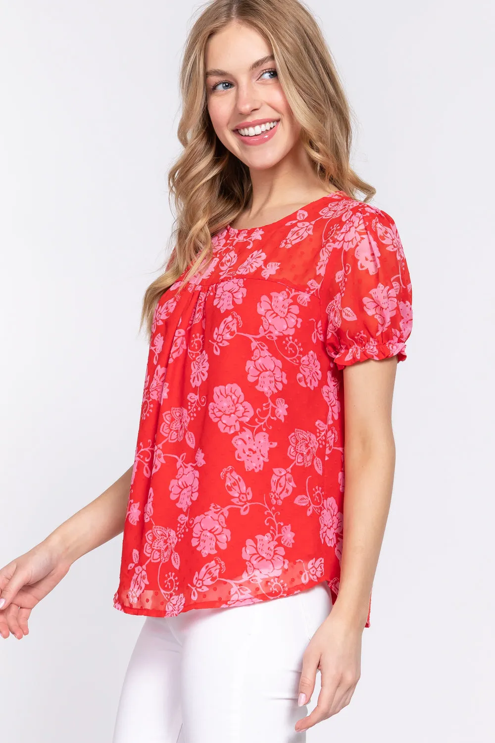 Short Slv Print Clip Dot Blouse - 2 colors - Ships from The US