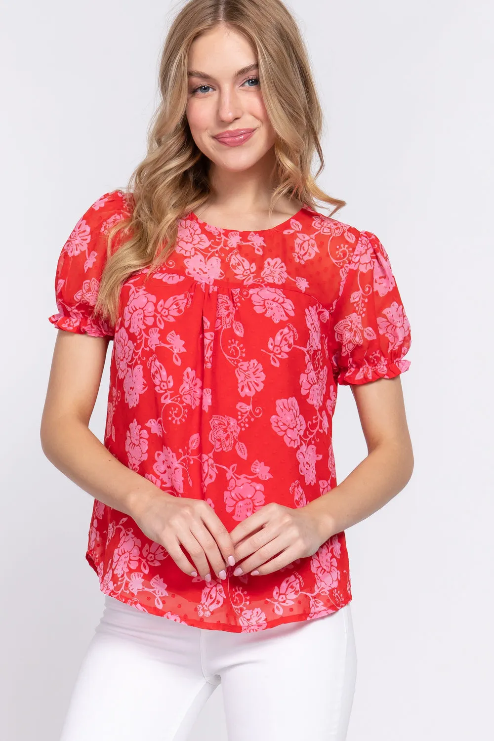 Short Slv Print Clip Dot Blouse - 2 colors - Ships from The US