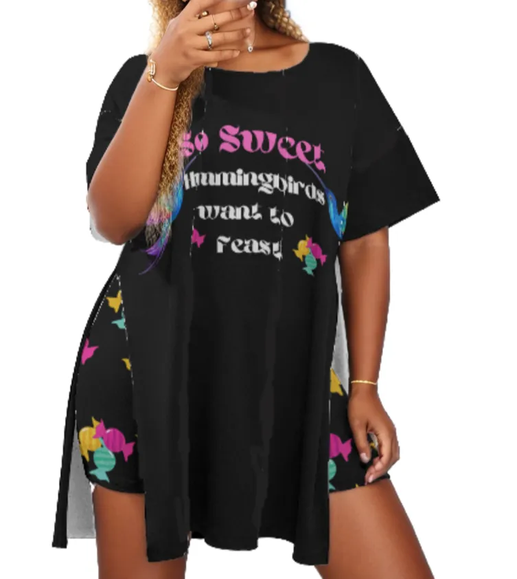 So Sweet Women's Drop-Shoulder T-Shirt with Side Split and Shorts (Voluptuous ( )Plus Size)