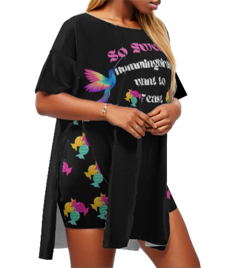 So Sweet Women's Drop-Shoulder T-Shirt with Side Split and Shorts (Voluptuous ( )Plus Size)