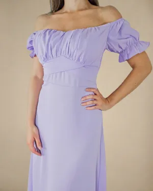 Sophia Lilac Dress - Bardot Midi Dress