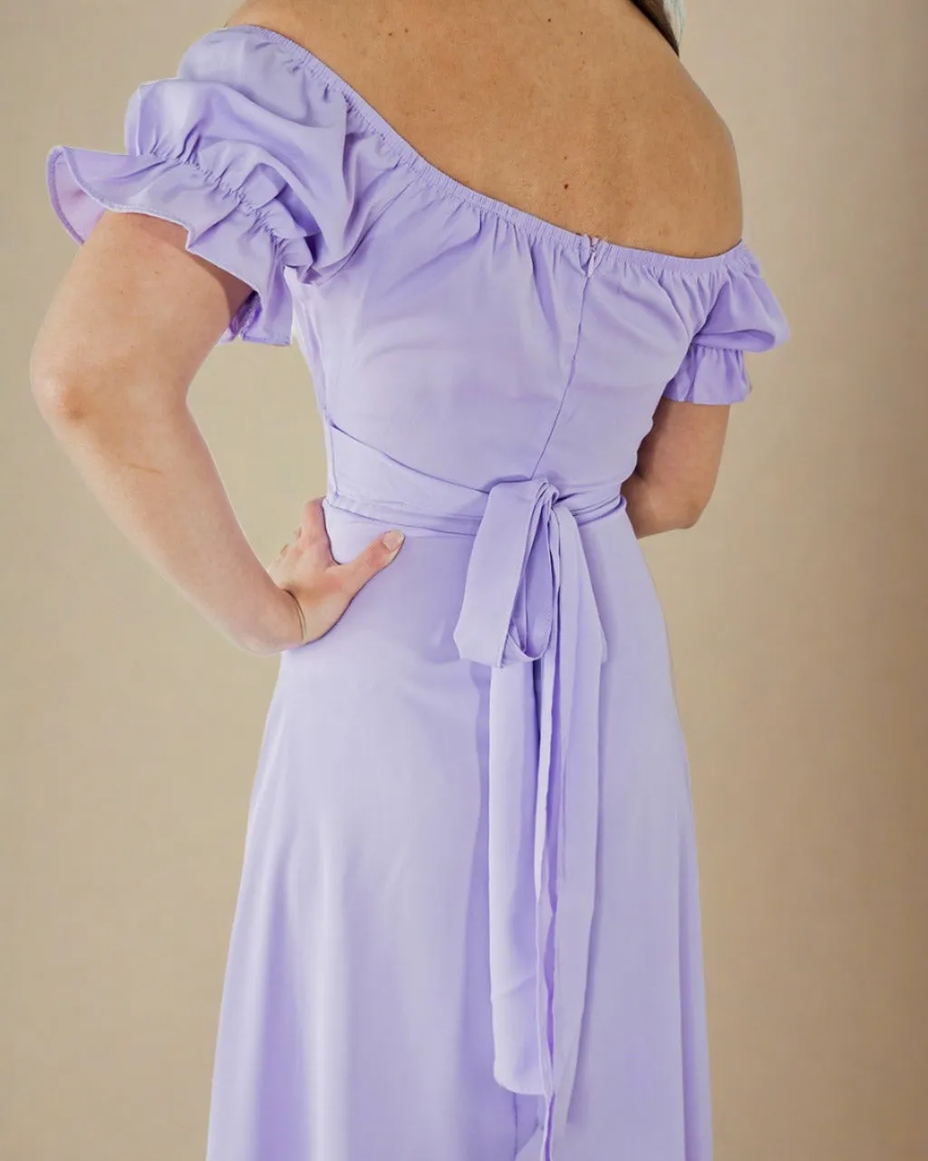 Sophia Lilac Dress - Bardot Midi Dress