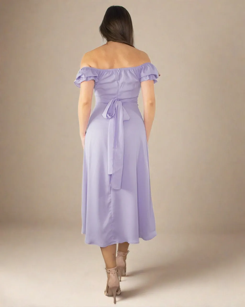 Sophia Lilac Dress - Bardot Midi Dress