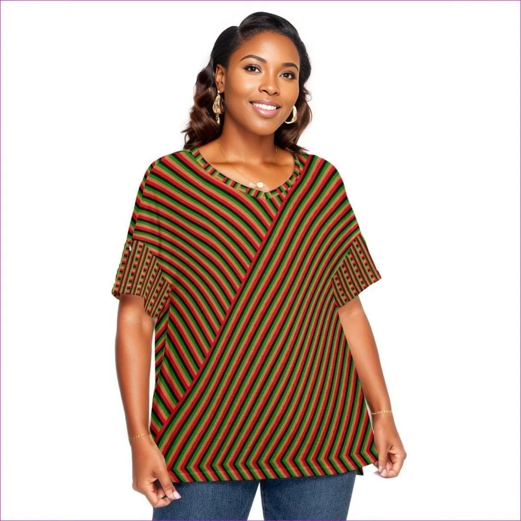 Striped Galore Women's Drop-shoulder Short Sleeve T-shirt With Sleeve Loops Voluptuous ( ) Plus Size