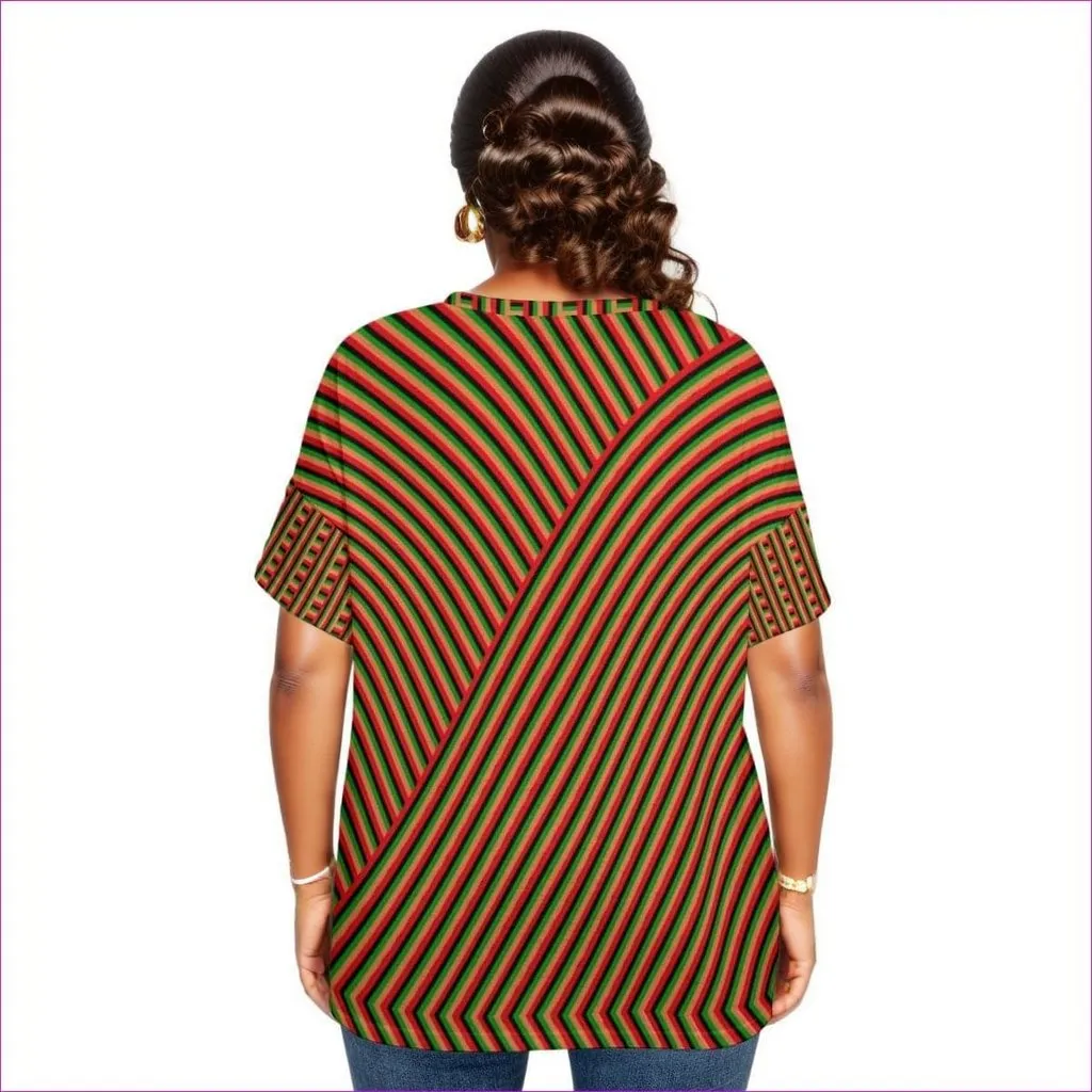 Striped Galore Women's Drop-shoulder Short Sleeve T-shirt With Sleeve Loops Voluptuous ( ) Plus Size