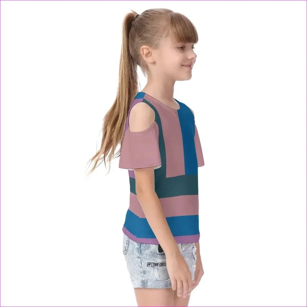 Striped Kids Kids Cold Shoulder T-shirt With Ruffle Sleeves