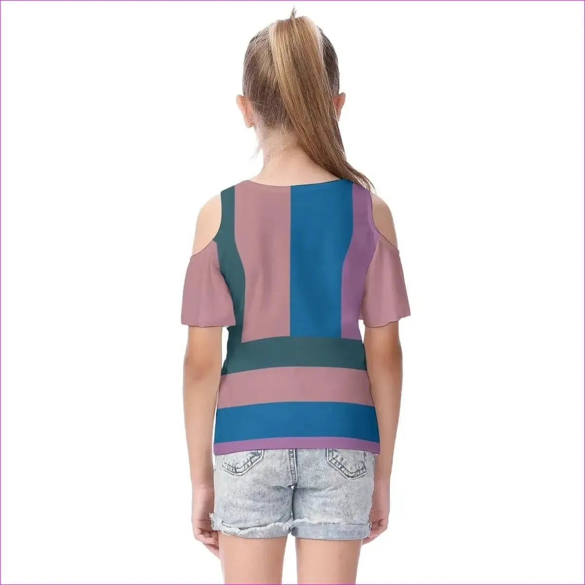 Striped Kids Kids Cold Shoulder T-shirt With Ruffle Sleeves