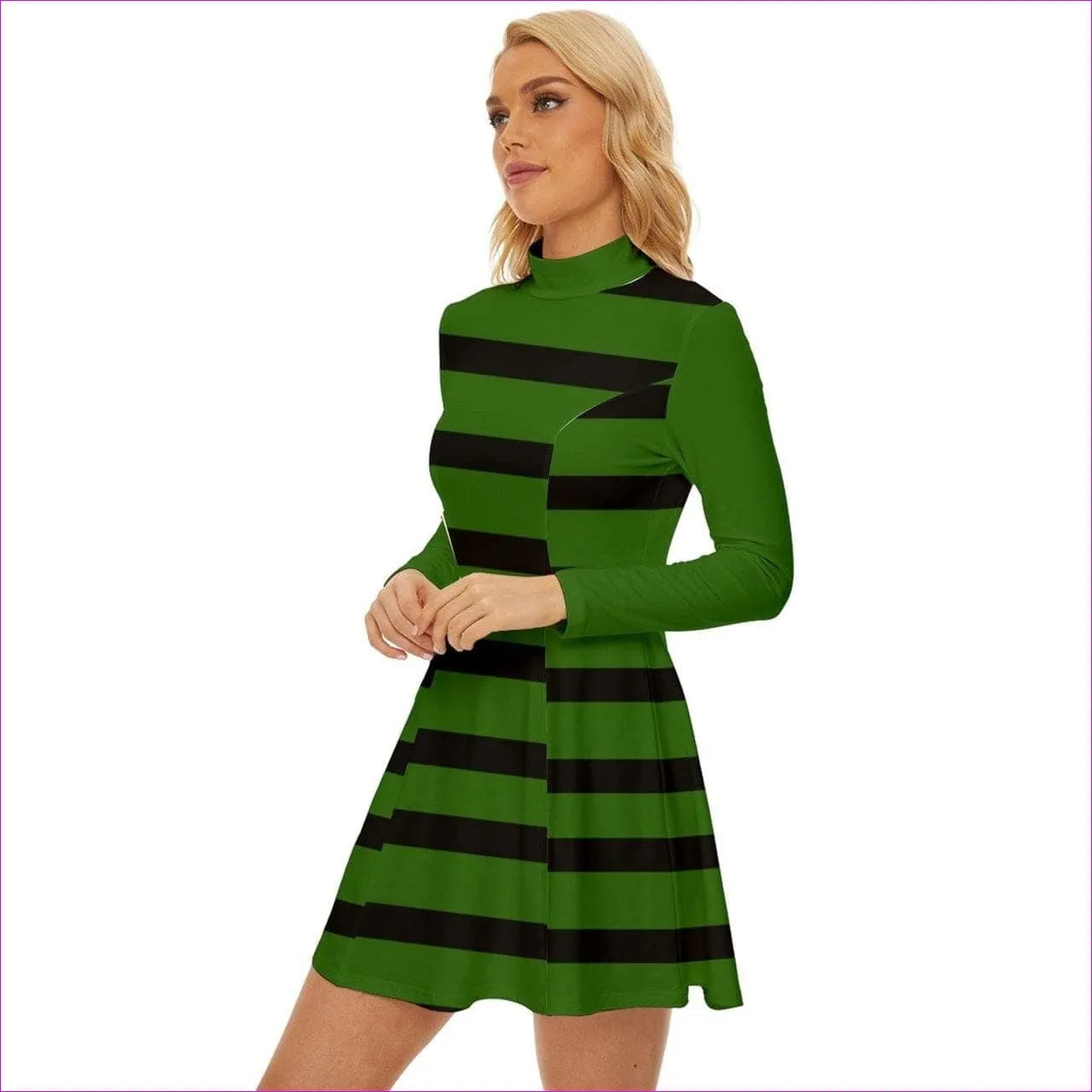 Striped Long-Sleeve Velour Longline Dress