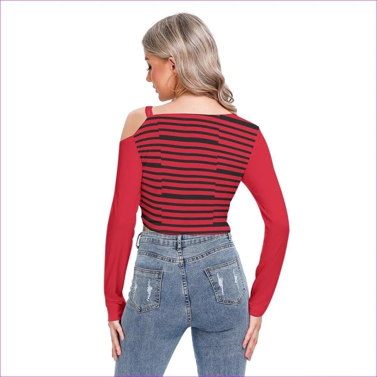 Striped Women's One-shoulder Blouse With Drawstring