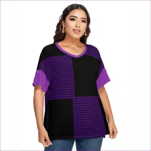 Tartan 2 Women's Drop-shoulder Short Sleeve T-shirt With Sleeve Loops Voluptuous ( ) Plus Size