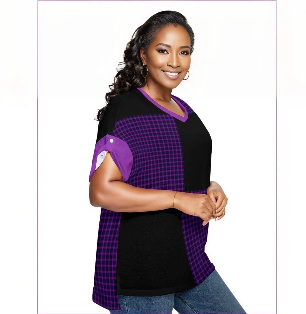 Tartan 2 Women's Drop-shoulder Short Sleeve T-shirt With Sleeve Loops Voluptuous ( ) Plus Size