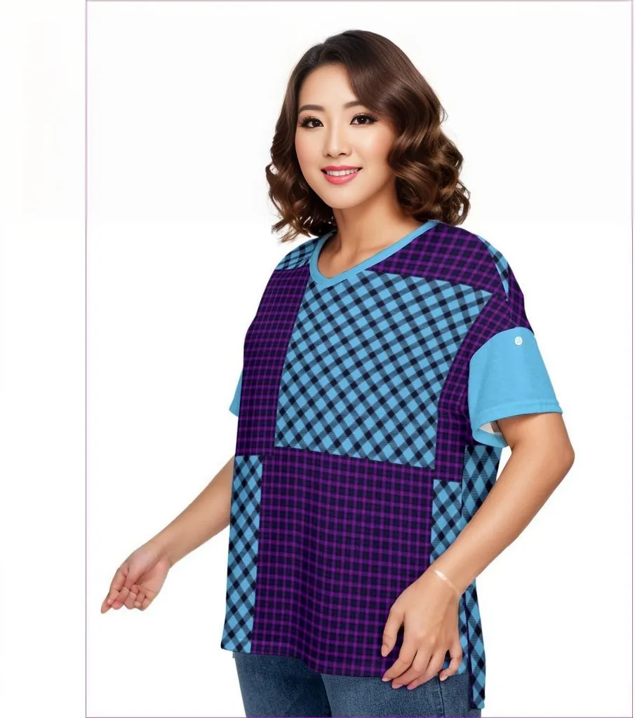 Tartan Women's Drop-shoulder Short Sleeve T-shirt With Sleeve Loops Voluptuous ( ) Plus Size