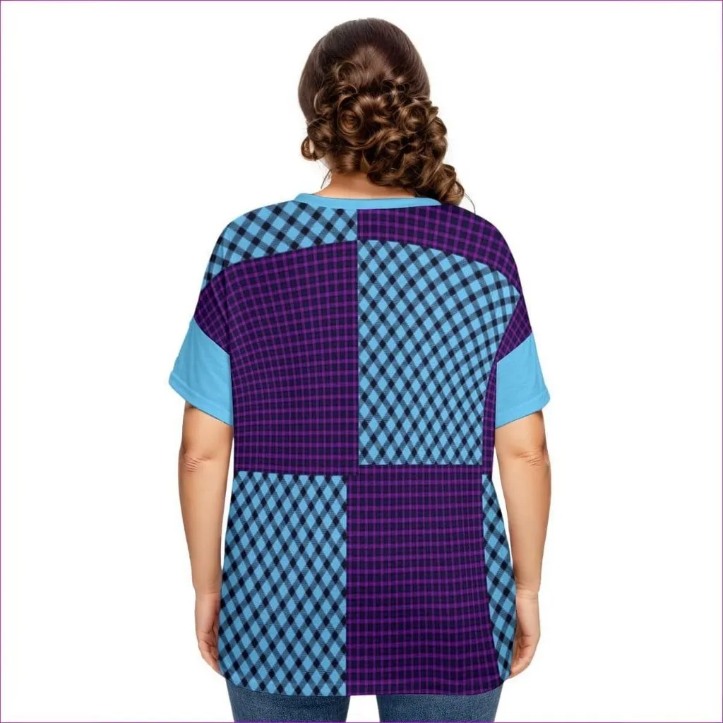 Tartan Women's Drop-shoulder Short Sleeve T-shirt With Sleeve Loops Voluptuous ( ) Plus Size