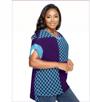 Tartan Women's Drop-shoulder Short Sleeve T-shirt With Sleeve Loops Voluptuous ( ) Plus Size