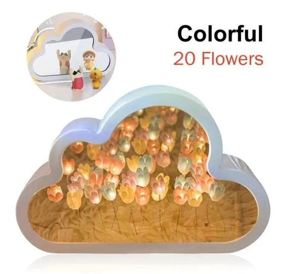 Tulip Night Lamp DIY Material Cloud Tulips Night Lamp Decorative Mirrors Photo Frame LED Table Lights Korean Creative Desk Bedroom Handmade Birthday Gifts