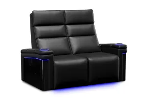 Valencia Monza Leather Home Theater Seating With Carbon Fiber Panel Row of 2 Loveseat, Black