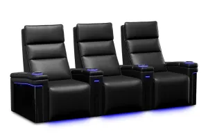 Valencia Monza Leather Home Theater Seating With Carbon Fiber Panel Row of 3, Black