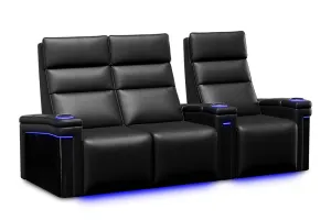 Valencia Monza Leather Home Theater Seating With Carbon Fiber Panel Row of 3 Loveseat Left, Black