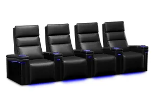 Valencia Monza Leather Home Theater Seating With Carbon Fiber Panel Row of 4, Black