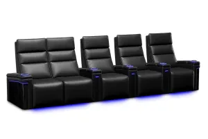 Valencia Monza Leather Home Theater Seating With Carbon Fiber Panel Row of 5 Loveseat Left, Black