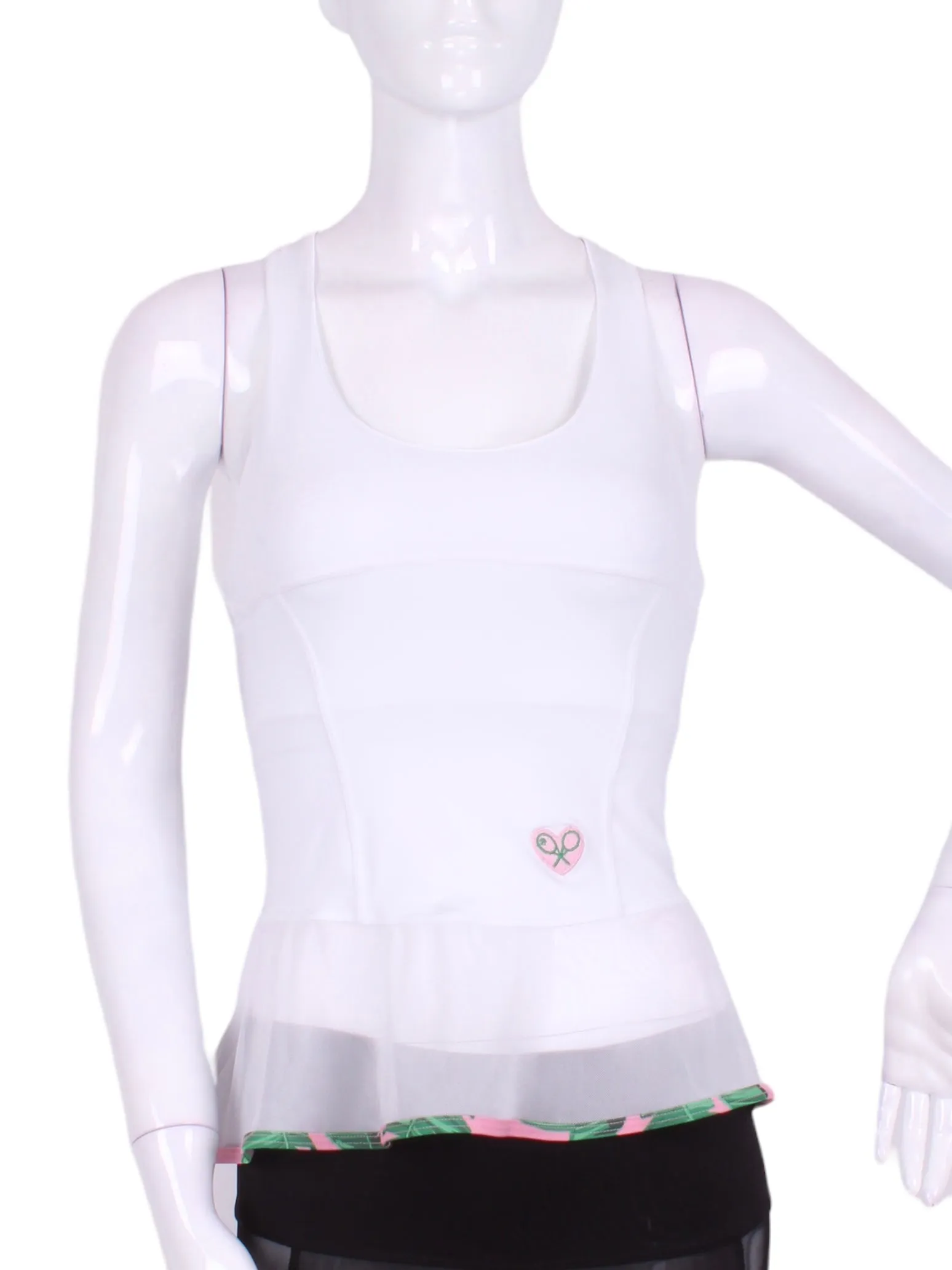 White Ruffle Tank Tennis Top with Pink and Green Trim